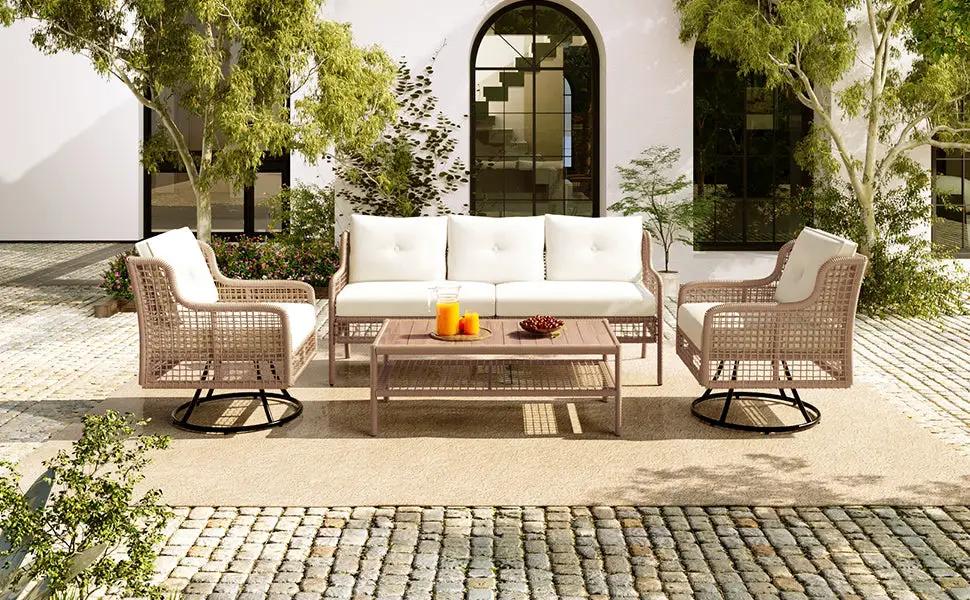 4 Pieces Patio Furniture Set with Swivel Chairs by HouseOfZazla