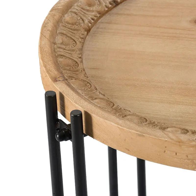 Round Side Table With Wood Top, End Table For Living Room Bedroom - Black Brown by Unique Piece Furniture
