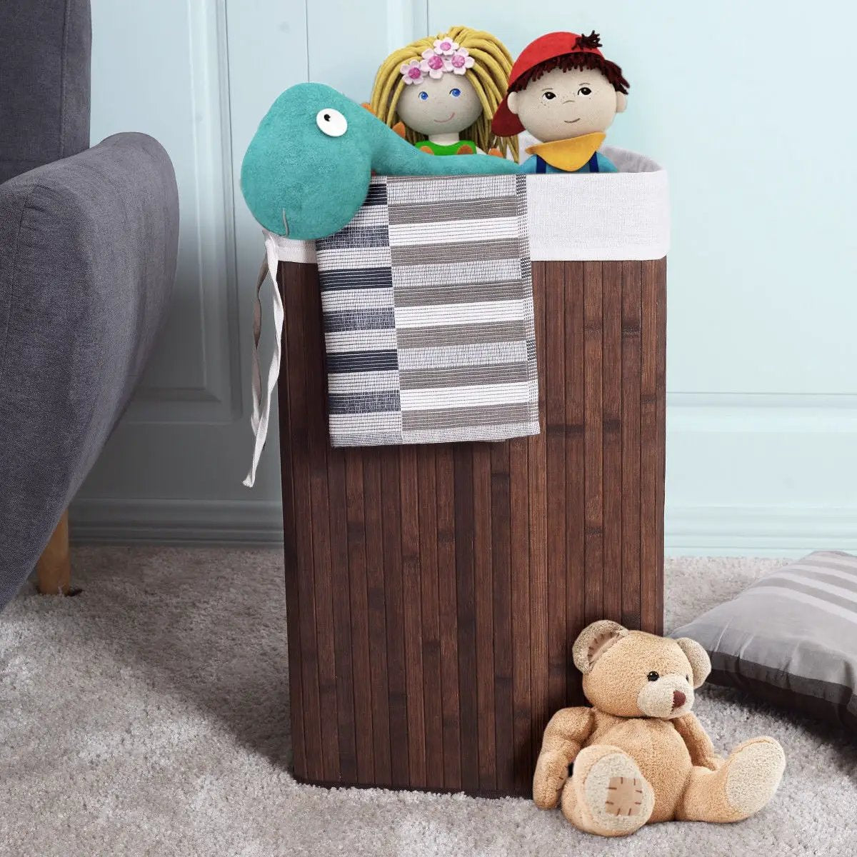 Corner Bamboo Hamper Laundry Basket
