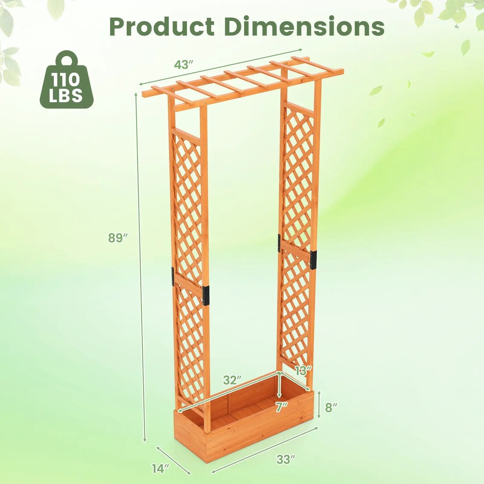 89 Inch Tall Wooden Raised Garden Bed with Side Trellis and Hanging Roof Drainage Holes by DirectDeals