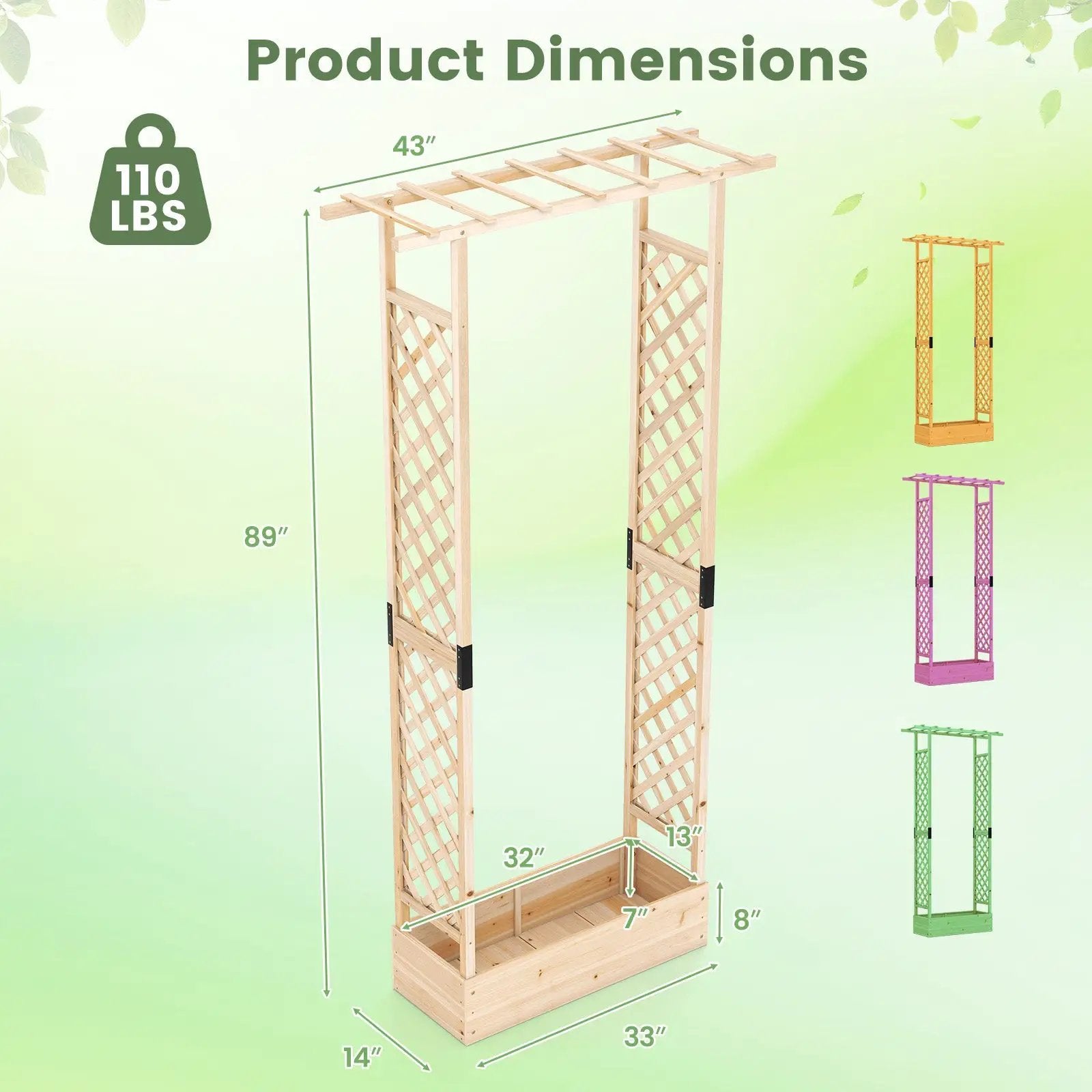 89 Inch Tall Wooden Raised Garden Bed with Side Trellis and Hanging Roof Drainage Holes by DirectDeals