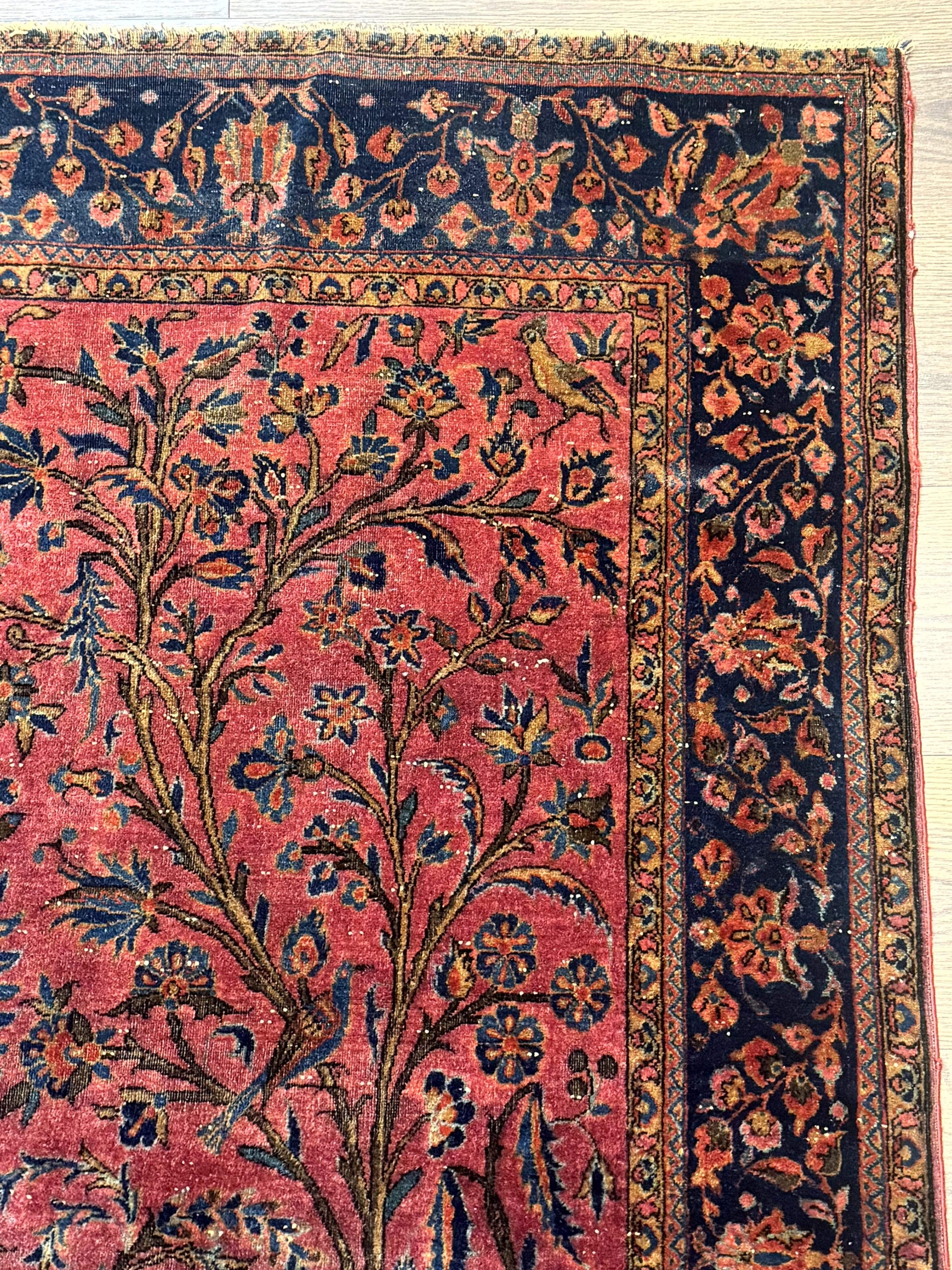 Antique Persian Tree of Life Rug 3x5, Manchester Wool, Bird Pictorials, Fine 240 KPSI, Red Navy Blue by Jewel Rugs