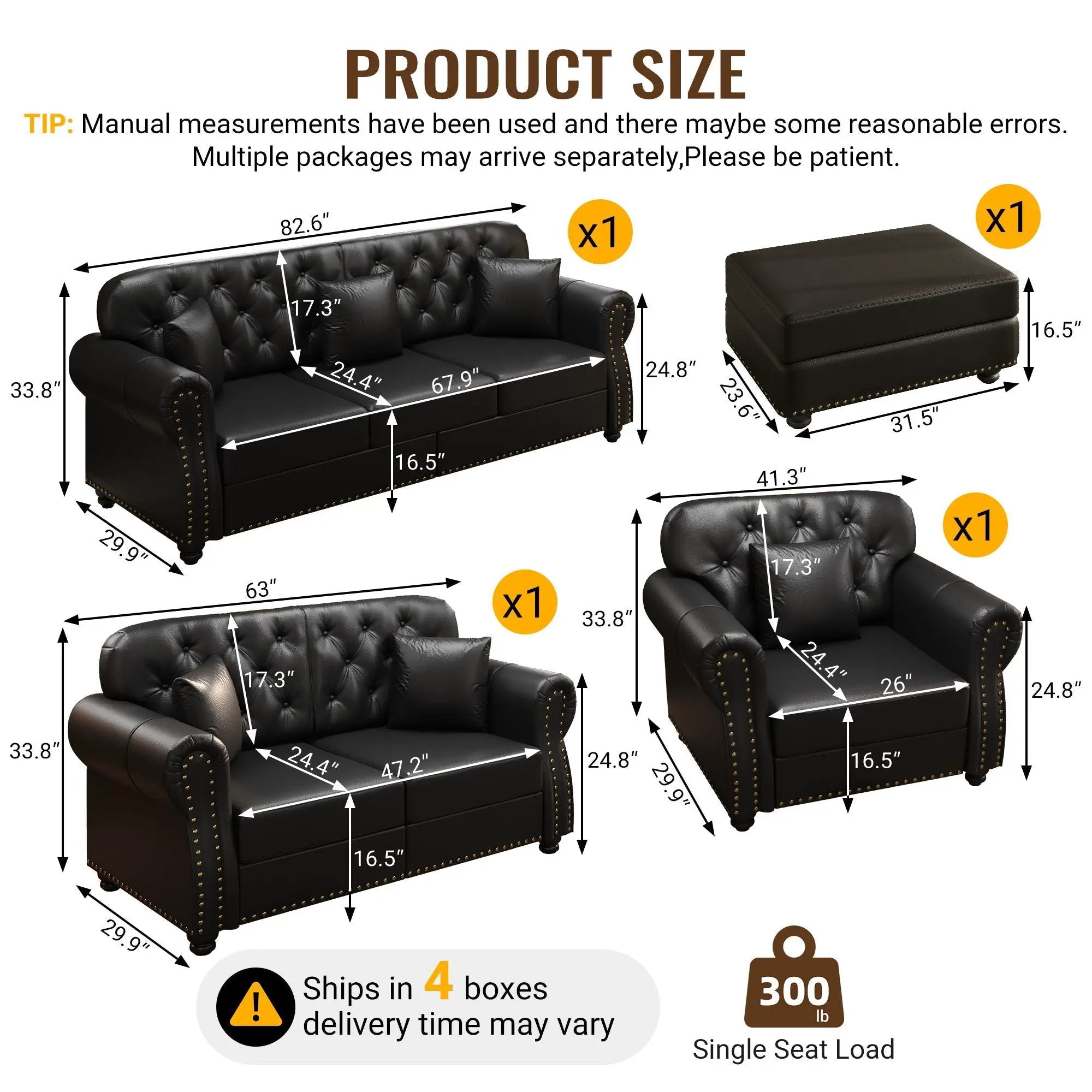 Upholstered Sofa With Nailhead Trim, Rolled Armrests With Ottoman by HouseOfZazla