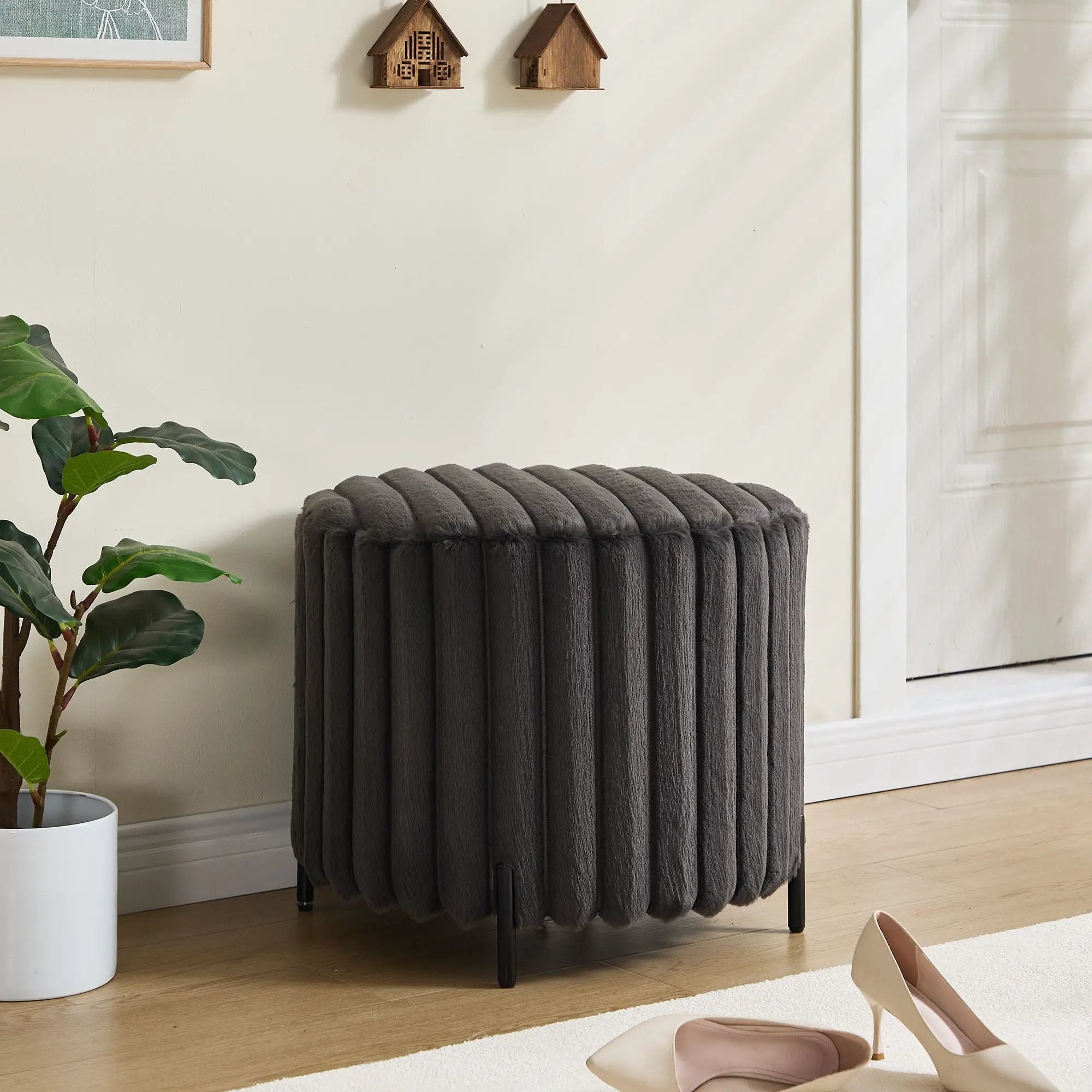 Wide Upholstered Round Pouf Ottoman Foot Rest by Unique Piece Furniture