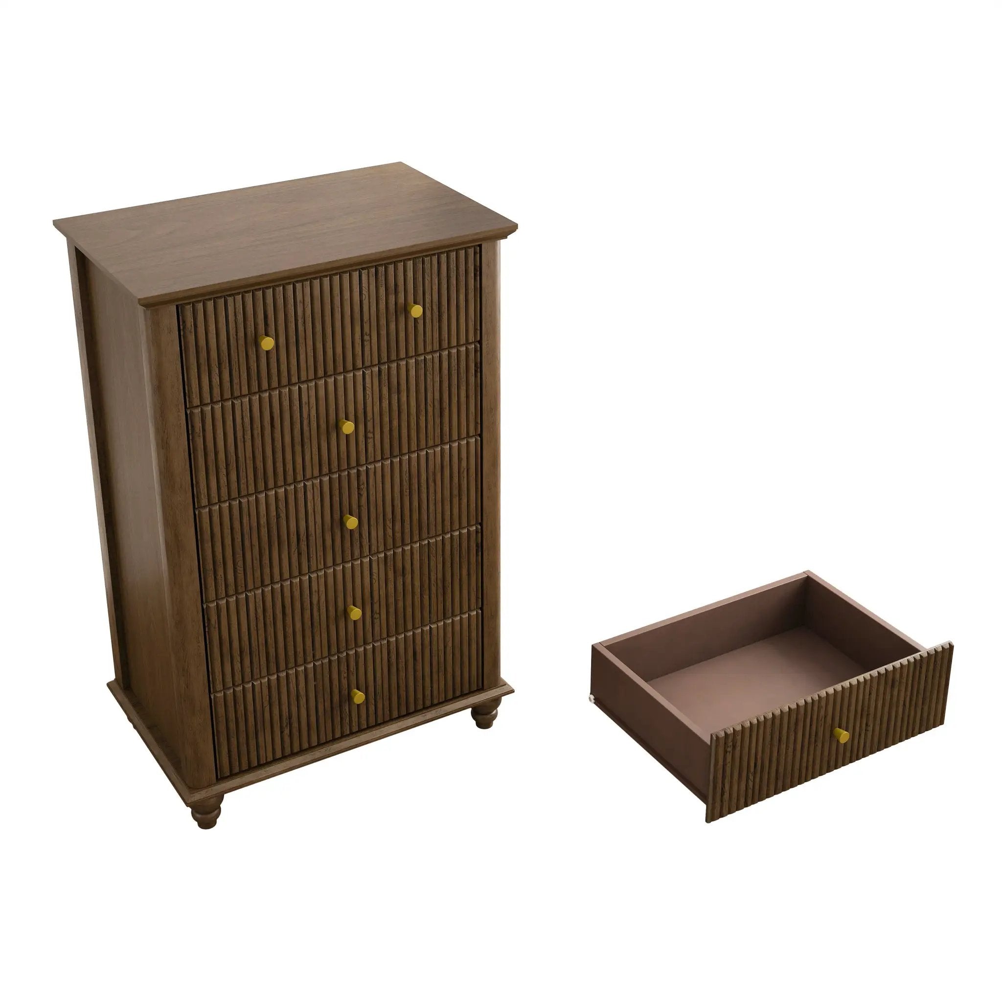Fluted 5 Drawer Dresser, 45 Inch Tall Modern Chest of Drawers by HouseOfZazla