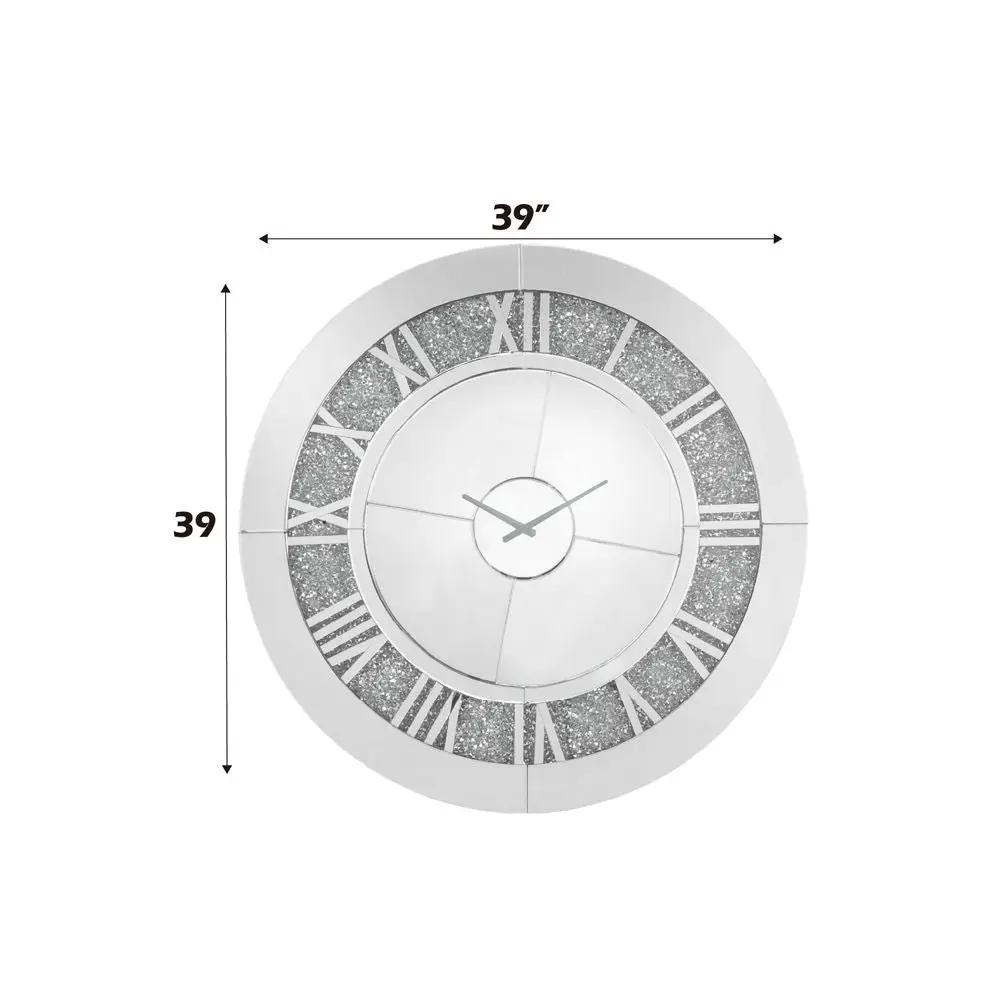 Noralie - 39" Wall Clock - Mirrored & Faux Diamonds by Unique Piece Furniture