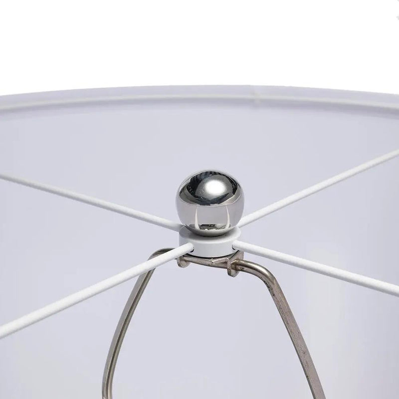 Silver Round Table Lamp with White Fabric Shade by HouseOfZazla
