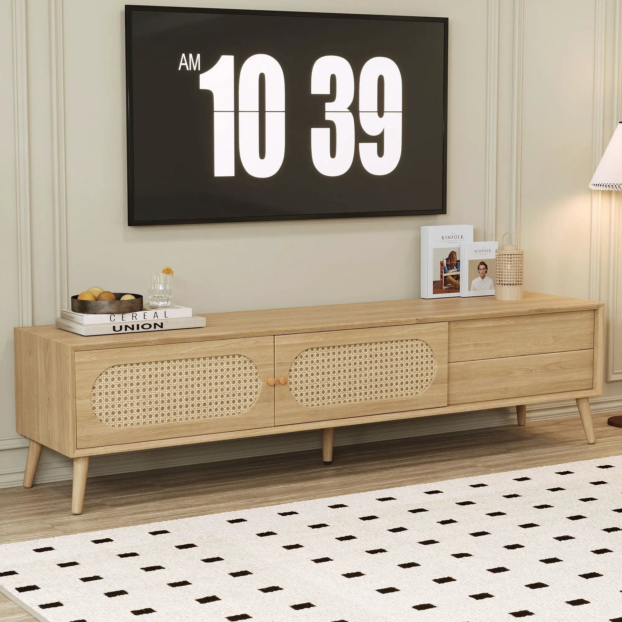TV Stand For TVs Up To 80", Media Console, Cabinet - Natural by Unique Piece Furniture