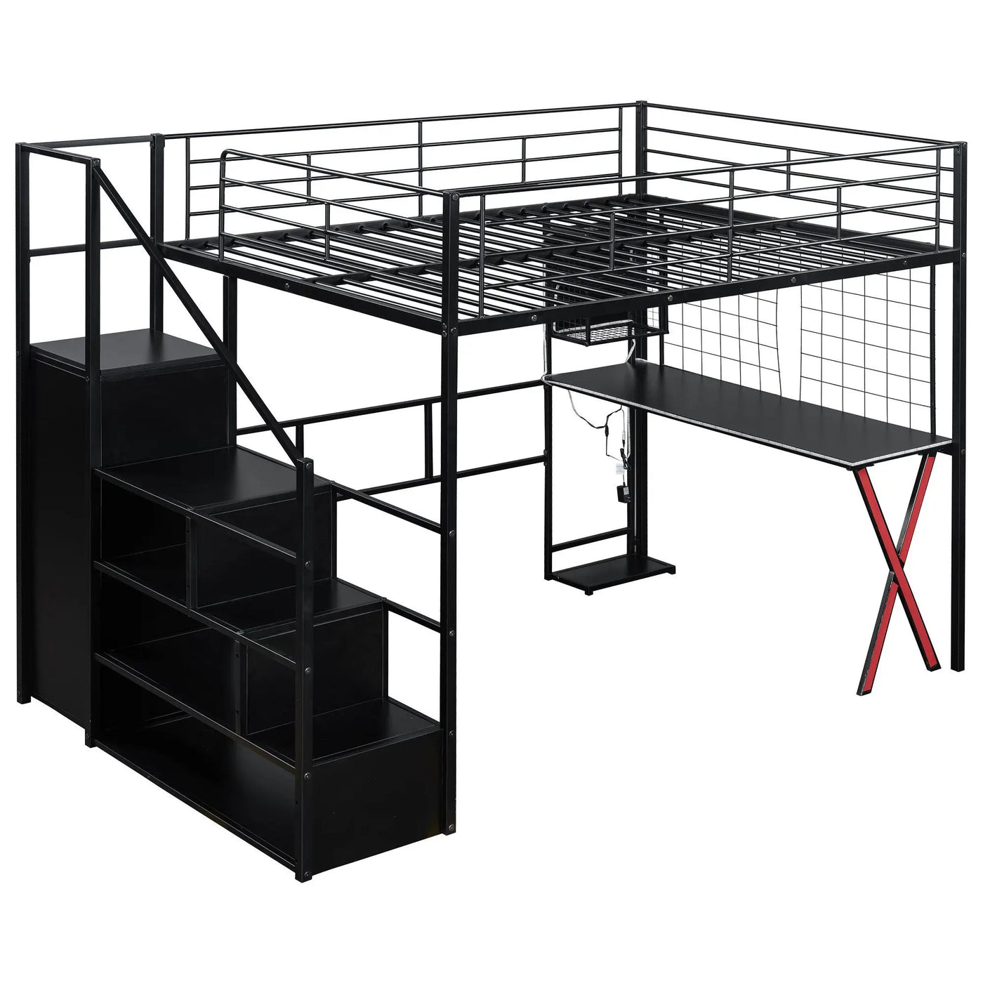 Loft Bed With Built In Work Station, Wardrobe, Storage Staircase And LED by HouseOfZazla