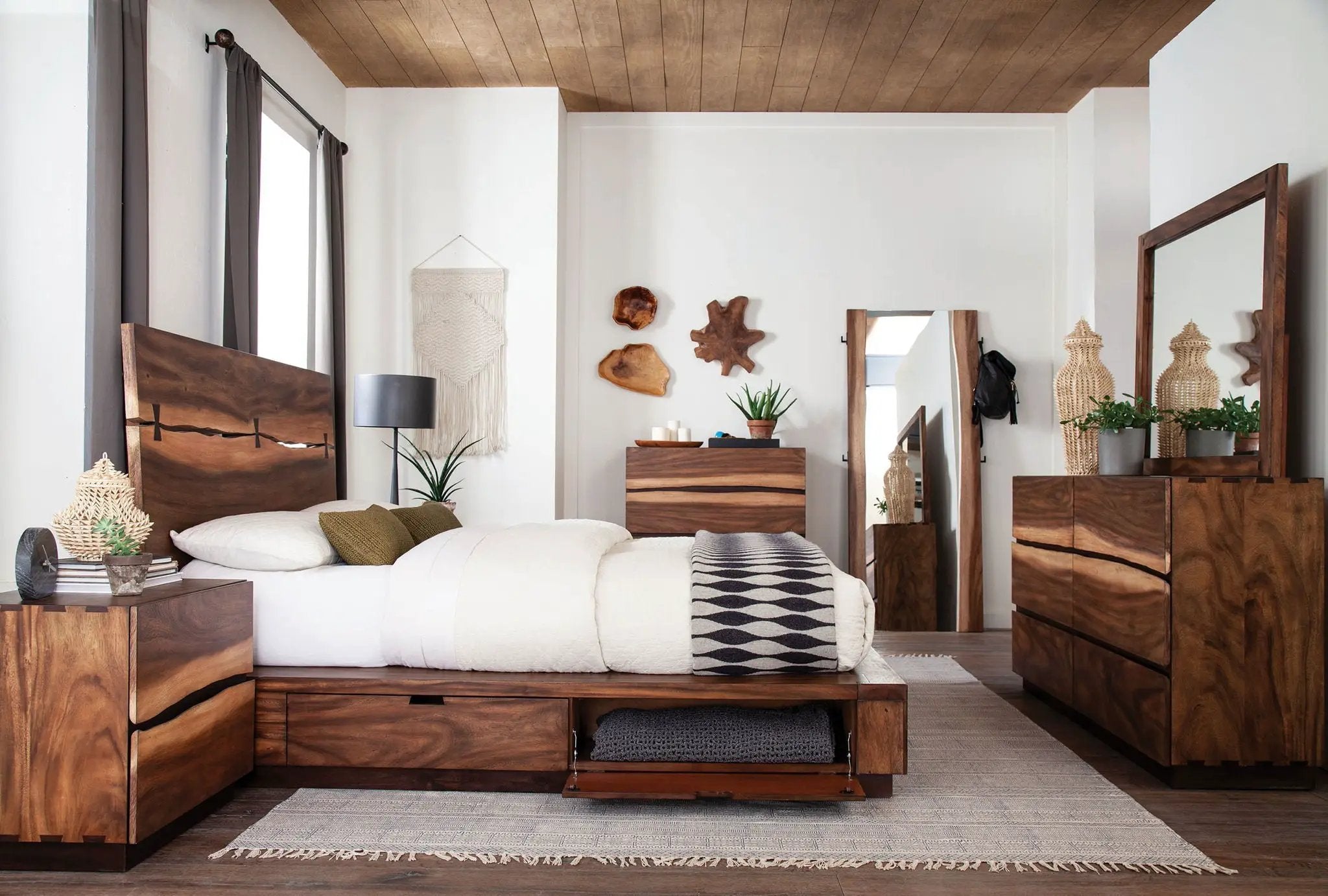 Winslow Wood Eastern King Storage Panel Bed Smokey Walnut by Unique Piece Furniture