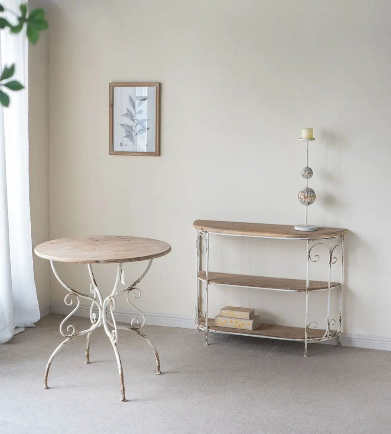 Round Wooden Table With Metal Scrollwork Legs - White Washed by Unique Piece Furniture