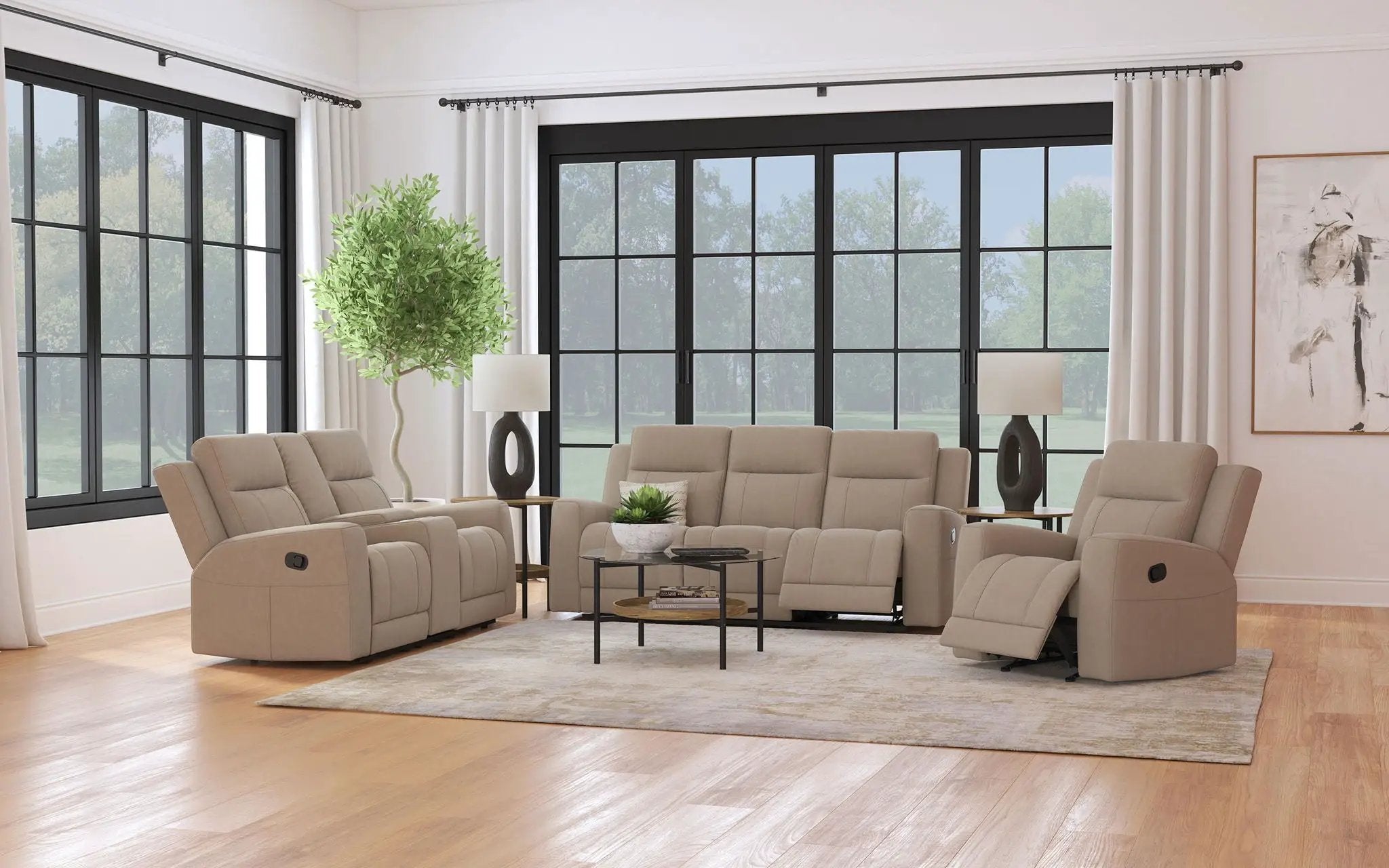 Brentwood 3-piece Upholstered Reclining Sofa Set Taupe by Unique Piece Furniture