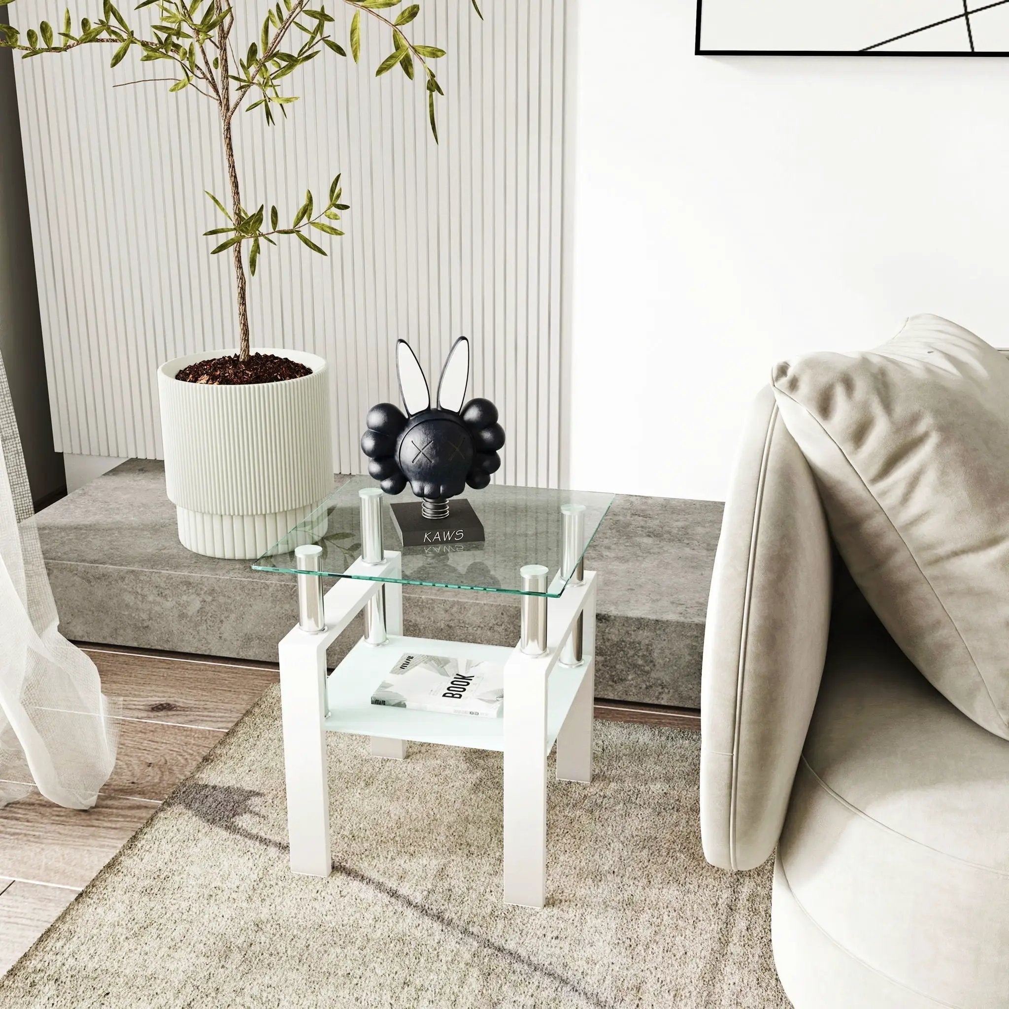 Modern Tempered Glass Tea Table, End Square Table For Living Room by HouseOfZazla