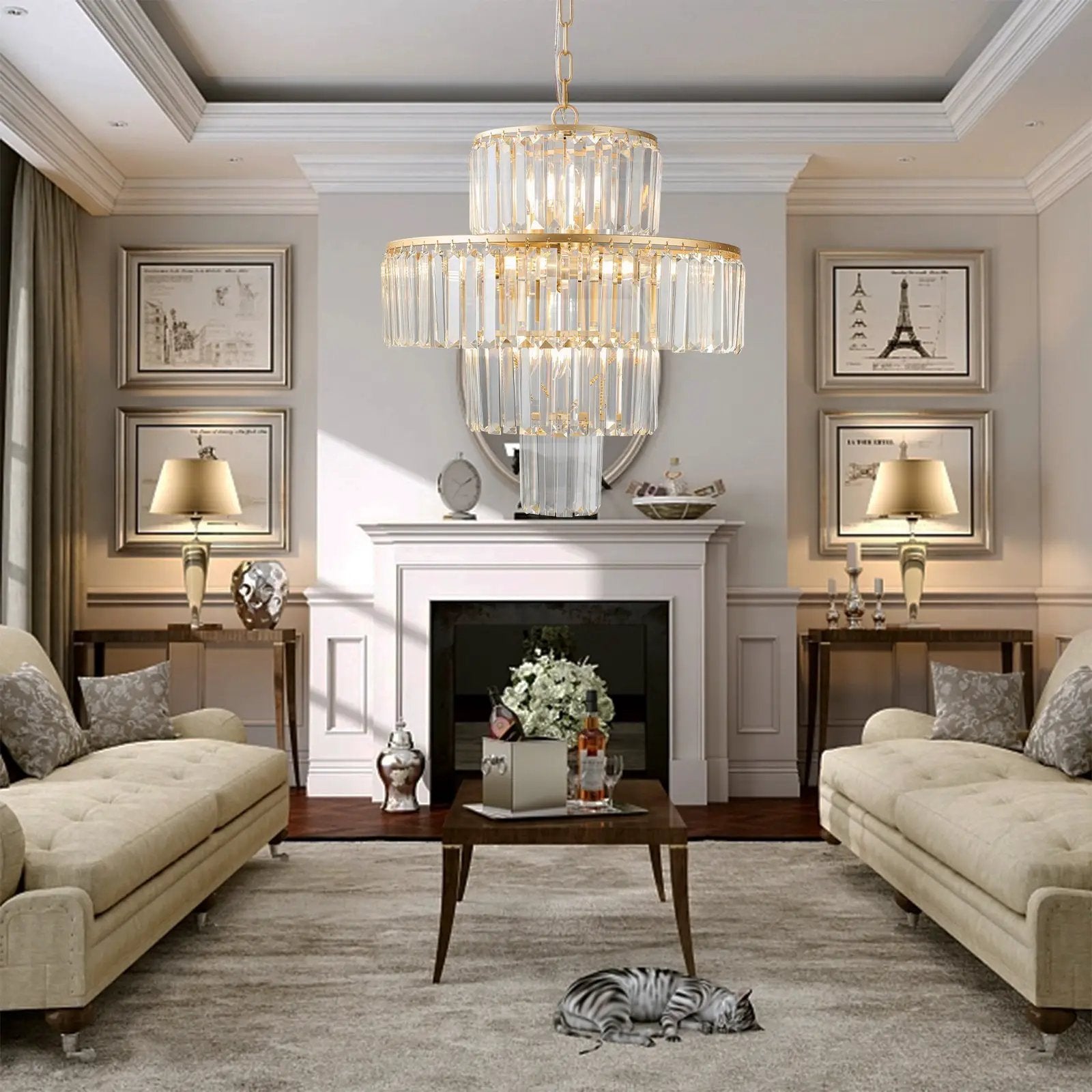 20' Modern Crystal Chandelier with Gold Finish by HouseOfZazla