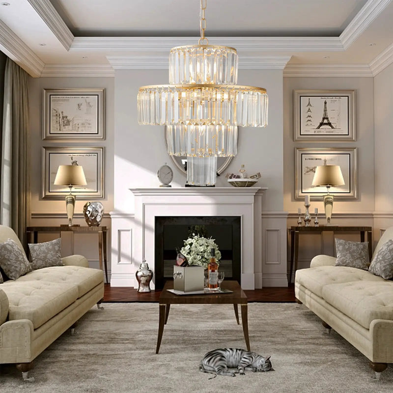 (Same as W1340126461/L5023) 20' Luxury 4-Tier Crystal Chandelier, 12-Light Gold Frame Pendant Light, Elegant Ceiling Lighting for Living Room, Dining Room, Bedroom (No Bulbs) by HouseOfZazla