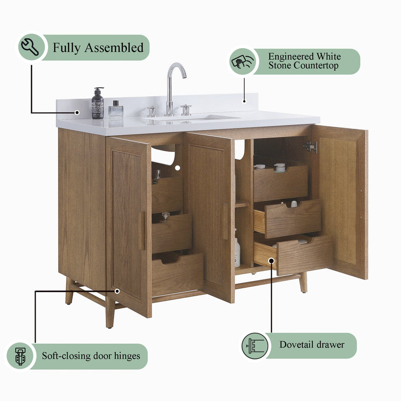 Fully Assembled 48" Freestanding Single Sink Light Coffee Bathroom Vanity by HouseOfZazla