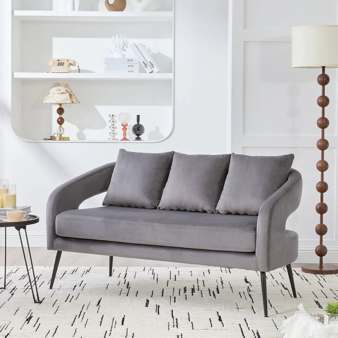 Open Back Loveseat Settee With 3 Pillows by Unique Piece Furniture