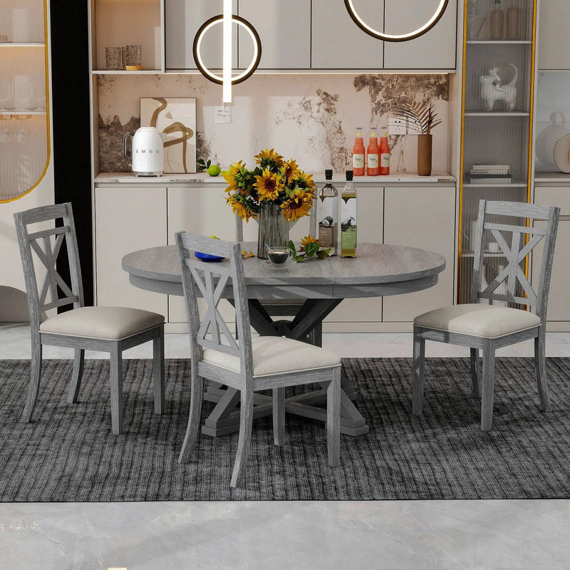 Dining Set With Extendable Round Table And 4 Upholstered Chairs by Unique Piece Furniture