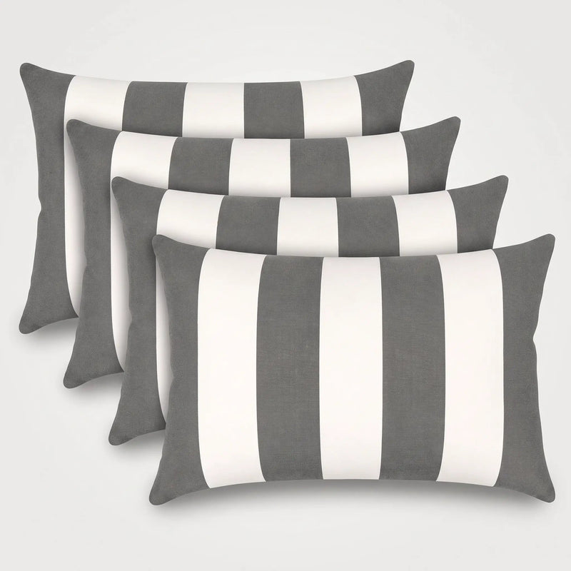 4 Pack Outdoor Lumbar Pillow with Inserts - Gray/White Striped by HouseOfZazla
