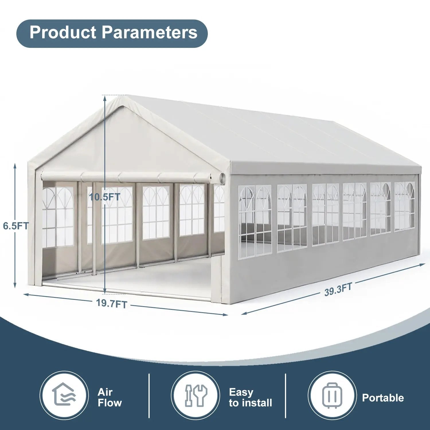 20'x40' Carport Car Canopy Party Tent with Removable Sidewalls by HouseOfZazla