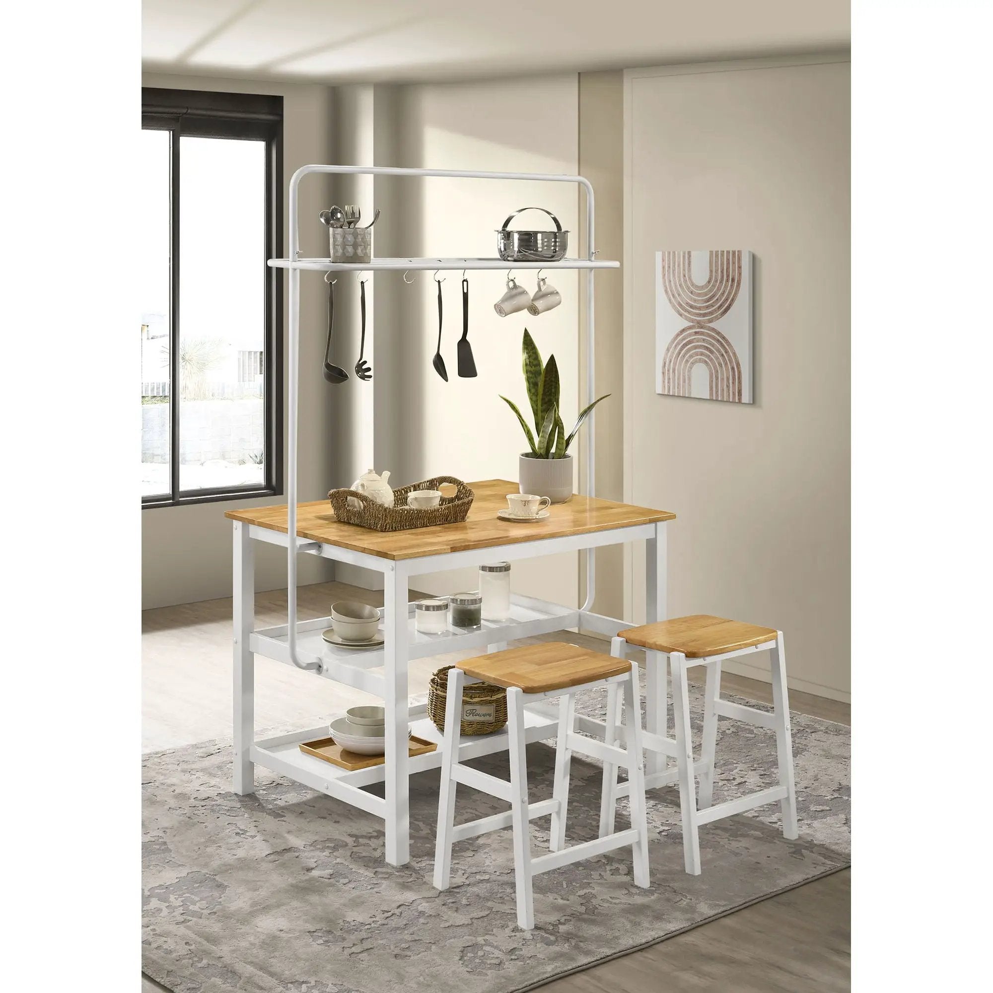 Cowichan - Kitchen Island Counter Table With Pot Rack - White