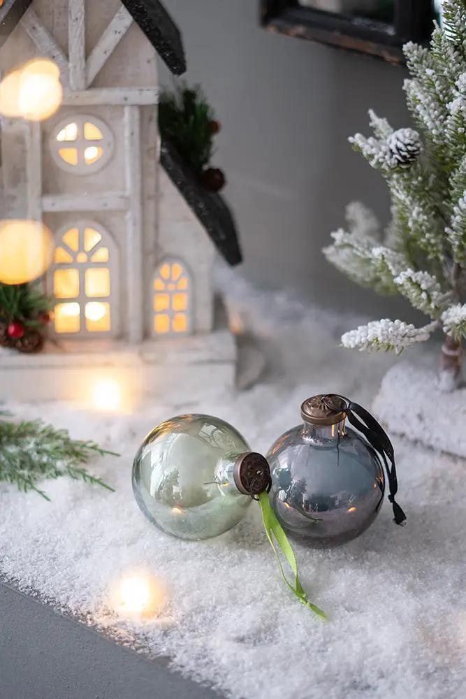 Long Neck Ball Ornaments, Glass Decorative Hanging Ball Christmas Tree Ornaments For Holiday Party Decorations (Set of 12) - Green by Unique Piece Furniture