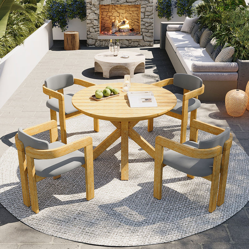 5-Piece Outdoor Acacia Wood Round Dining Set by HouseOfZazla