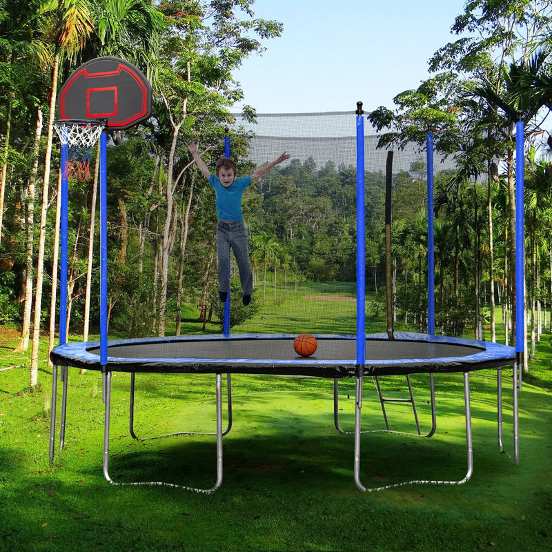 15Ft Trampoline With Basketball Hoop Inflator And Ladder (Inner Safety Enclosure) by HouseOfZazla