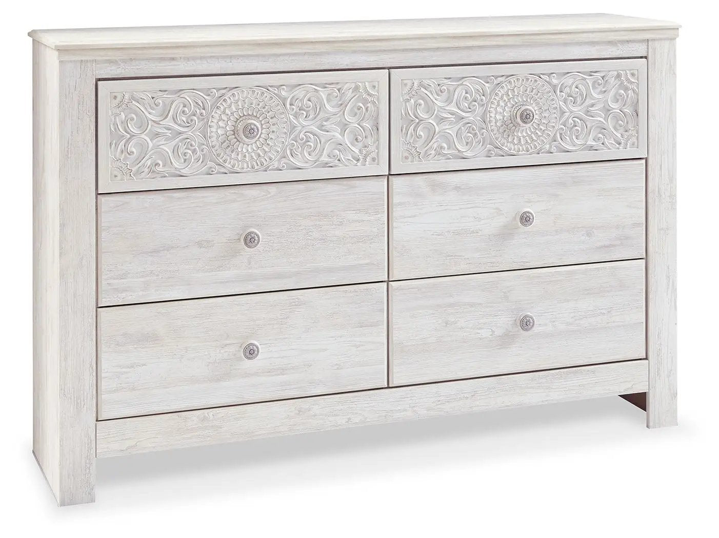 Paxberry - Six Drawer Dresser - Medallion Drawer Pulls - Whitewash by Unique Piece Furniture