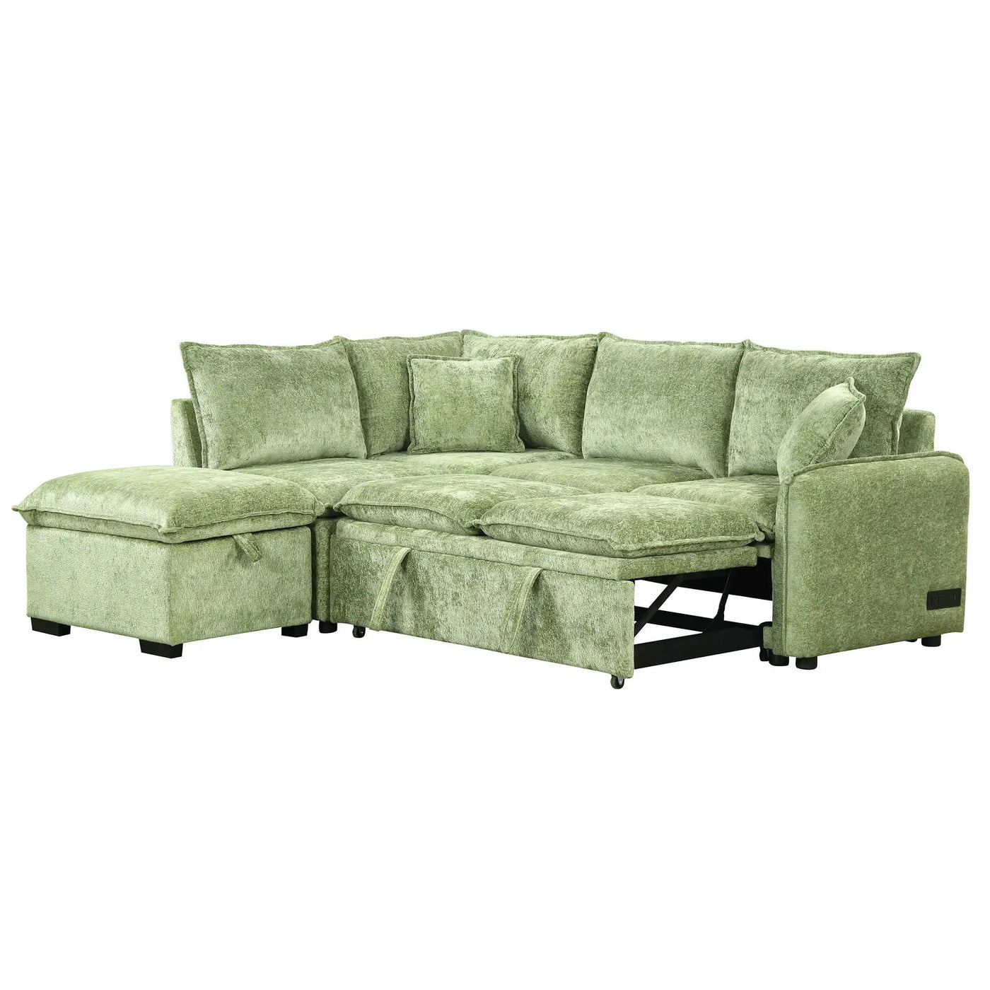 Convertible Sofa Bed Sectional Sofa Sleeper L-Shaped Sofa With A Storage Ottoman, Two Pillows, Two Power Sockets And Two USB Ports For Living Room by HouseOfZazla