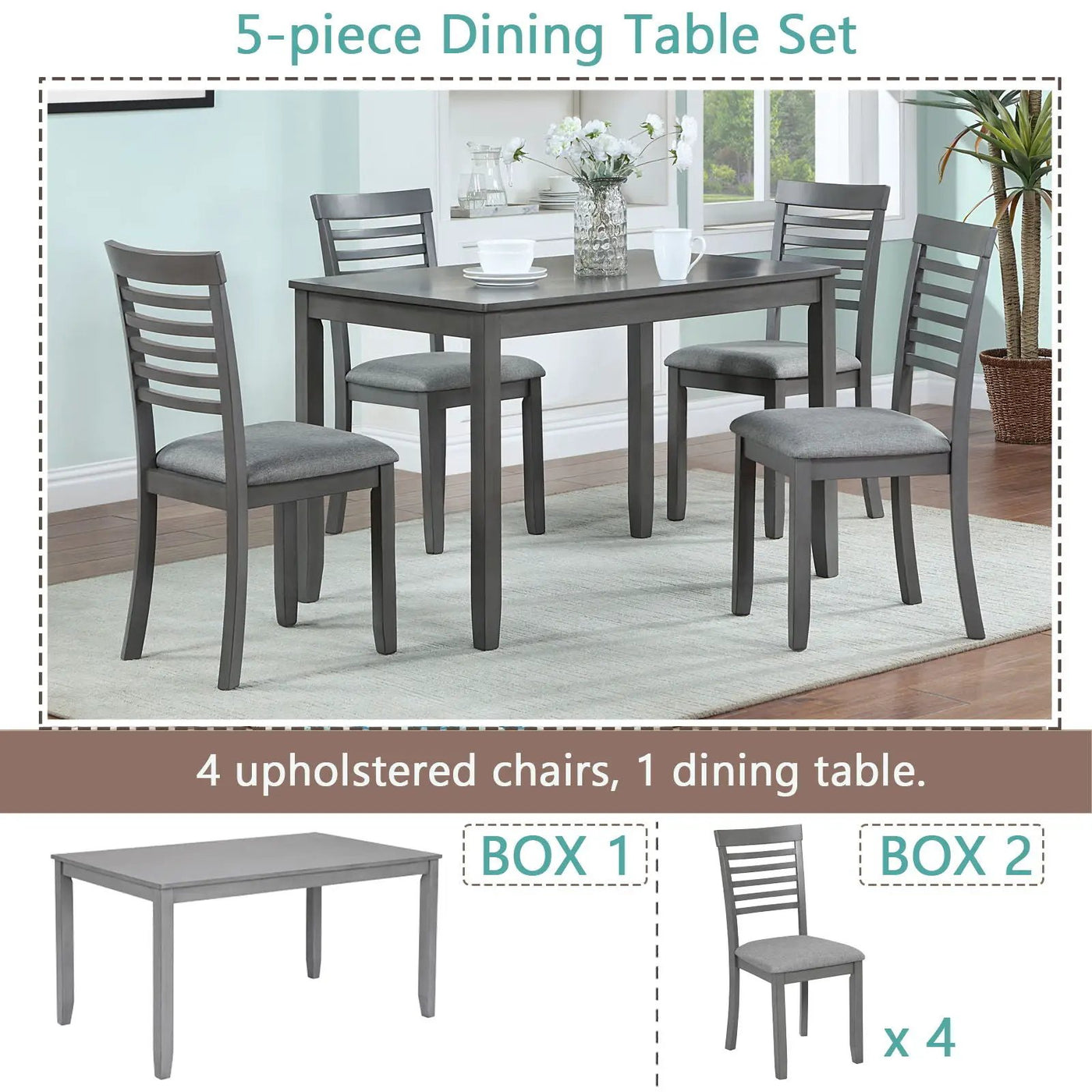 5 Pieces Modern Dining Set, Rectangular Wooden Dining Table With 4 Upholstered Chairs by Unique Piece Furniture
