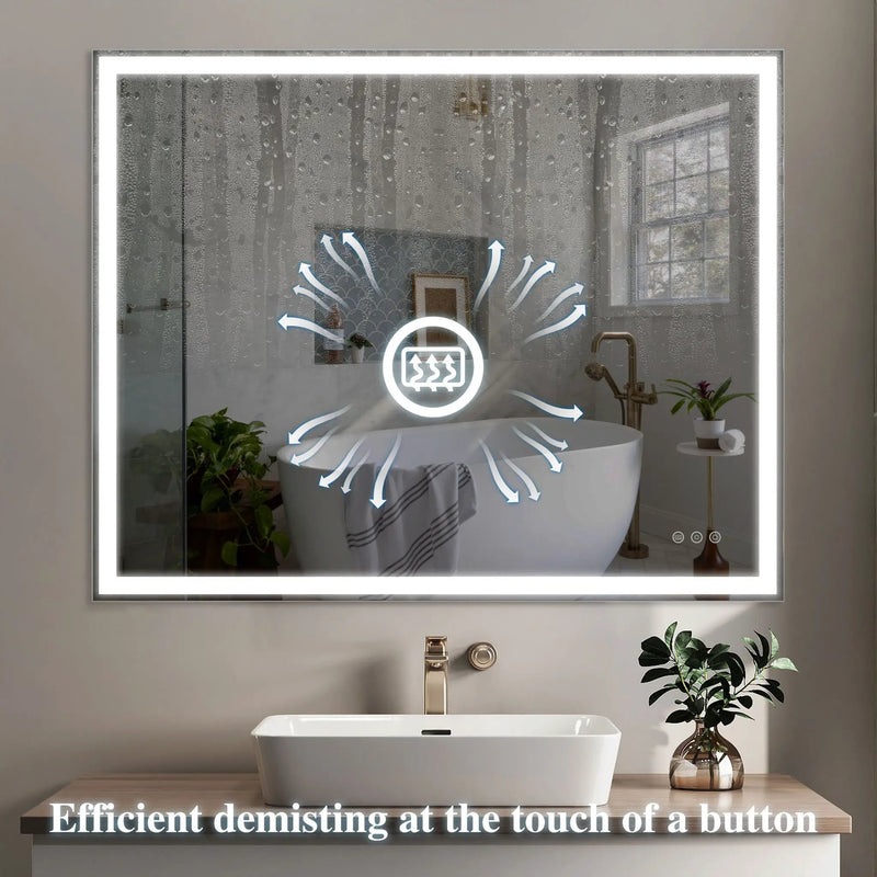 LED Bathroom Vanity Mirror Wall Mounted Adjustable / Warm / Natural Lights Anti-Fog Touch Switch With Memory Modern Smart Large Bathroom Mirrors by HouseOfZazla