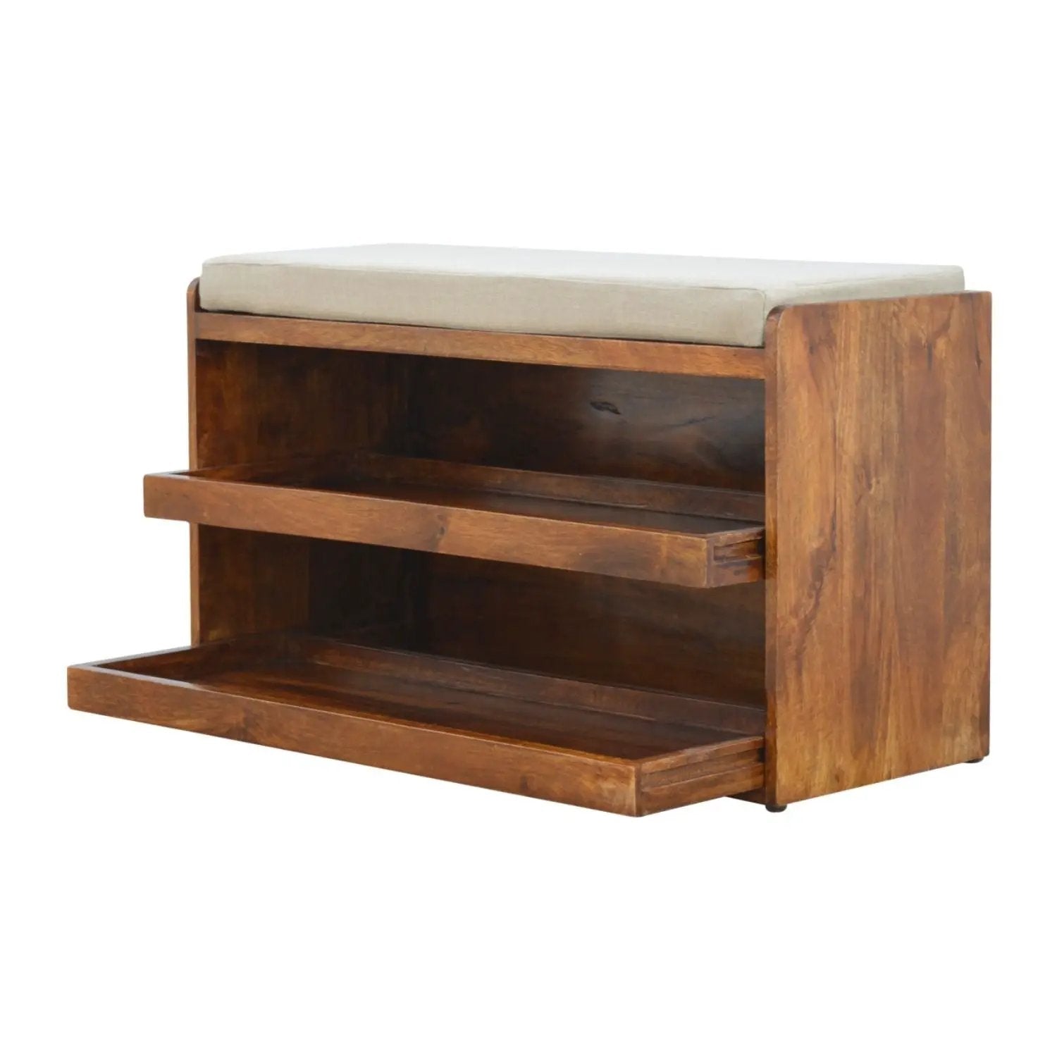 Pull Out Shoe Bench - Chestnut / Mud Linen by HouseOfZazla