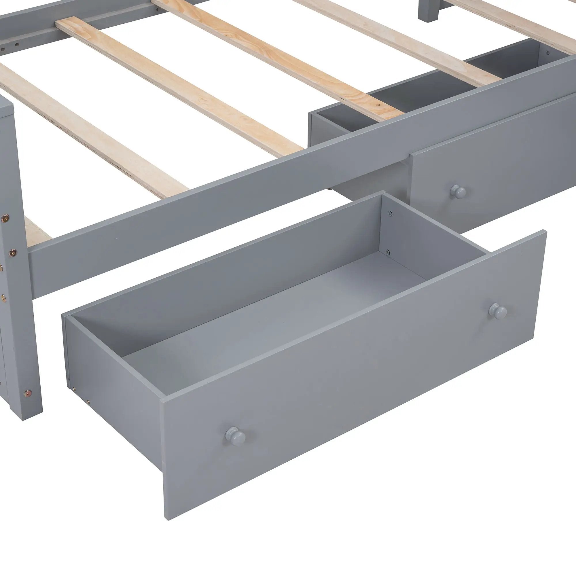 Loft Platform Bed With 7 Drawers And Full Guardrails, Modern L Shaped Space Savin