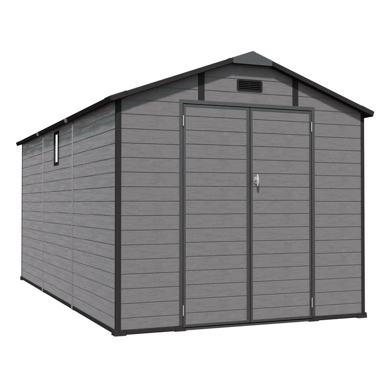 8x14 FT Plastic Outdoor Storage Shed - Lockable Resin Tool Shed with 2 Window & 3 Air vents by HouseOfZazla