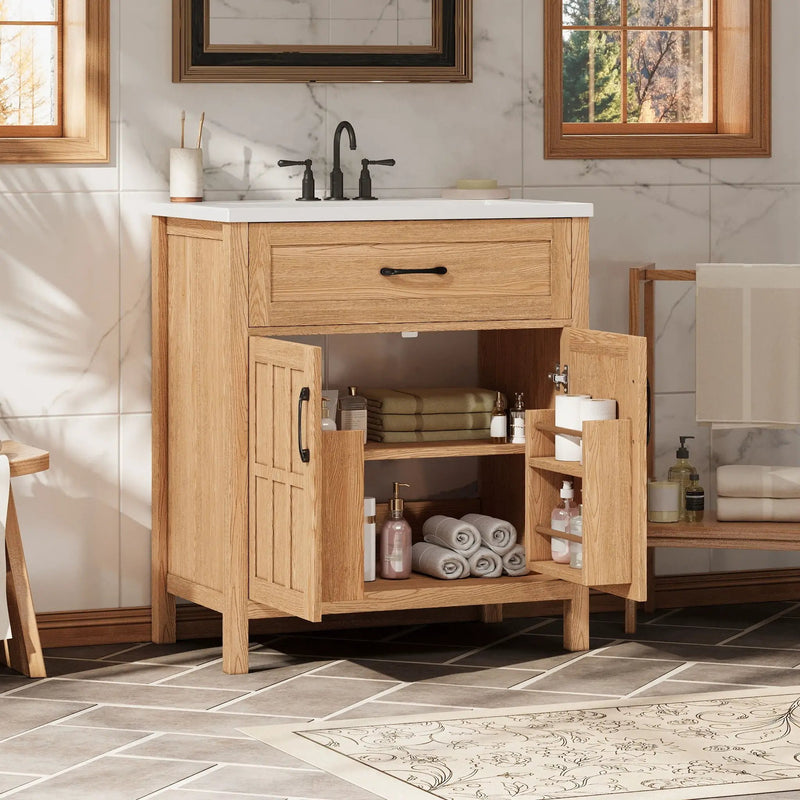 Bathroom Vanity With Sink, Adjustable Shelf & Door Organizers - Walnut by Unique Piece Furniture