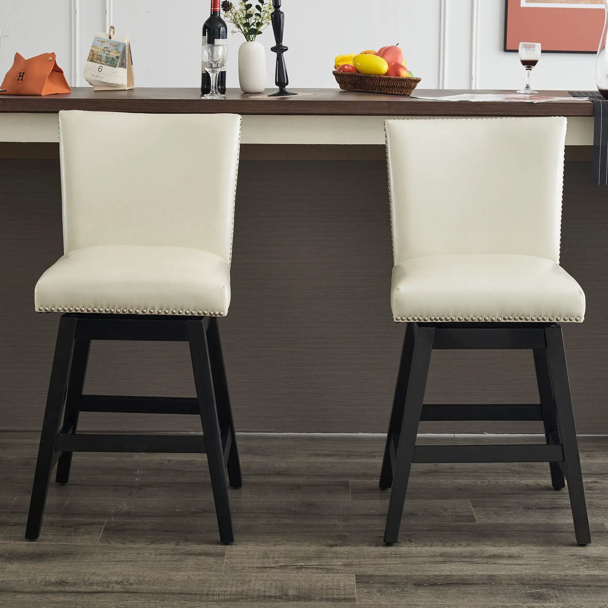 Upholstered Swivel Bar Stools High Back (Set of 2) - Cream White by Unique Piece Furniture
