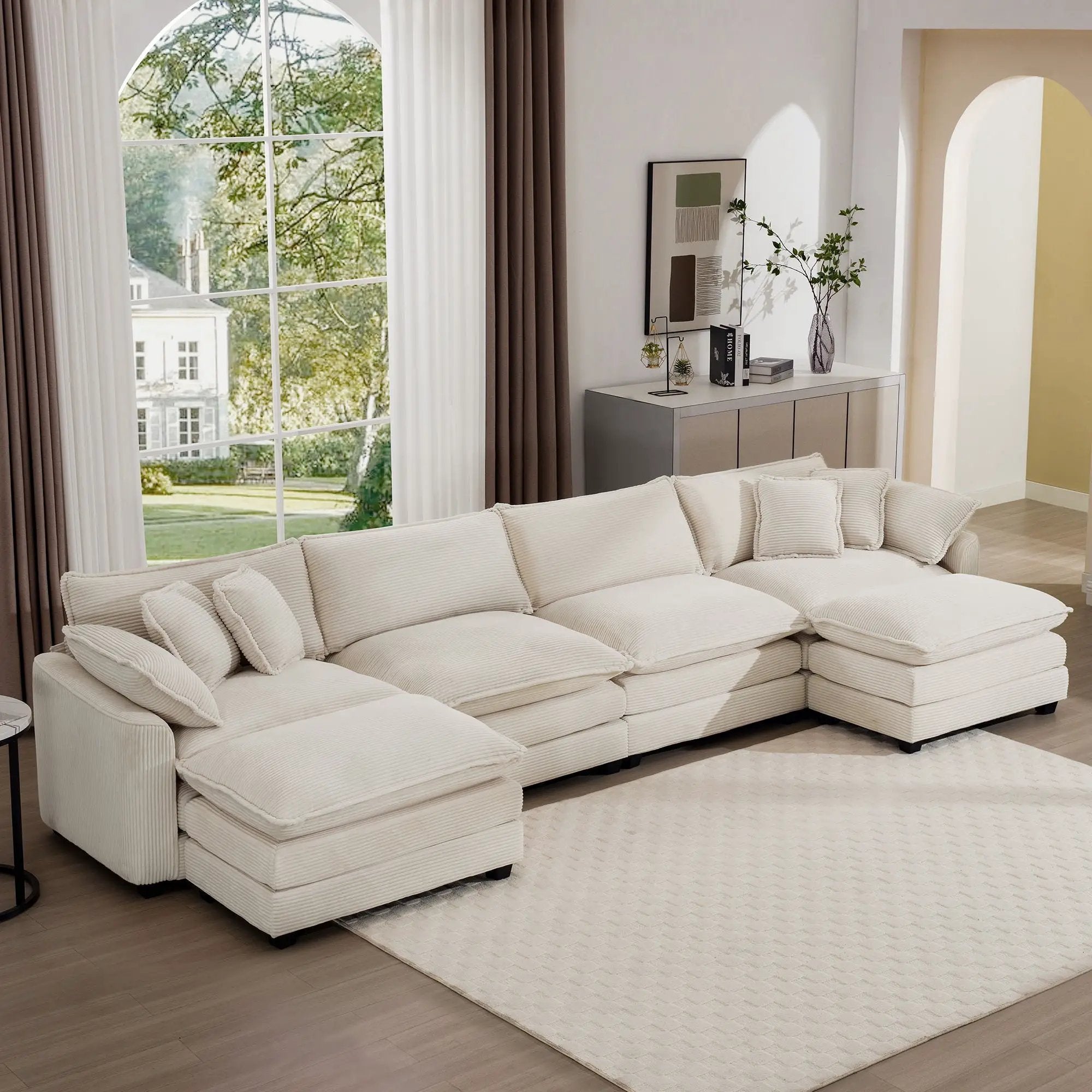 Modern Oversized Modular Cushion Sofa With Ottoman, Low Back, Deep Seating Sofa Set by HouseOfZazla
