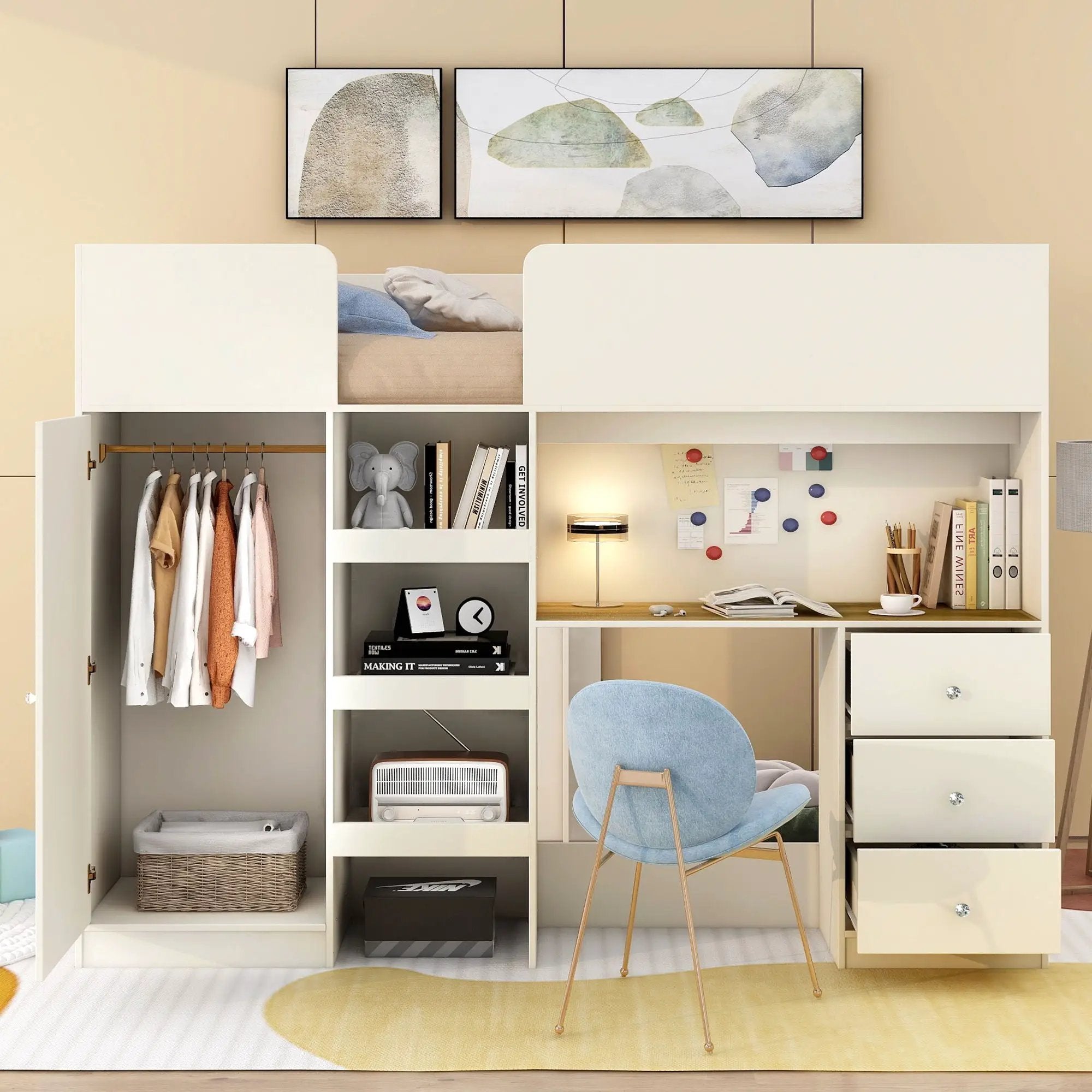 Loft Bed With Built In Wardrobe, Desk, Shelves, And Drawers by HouseOfZazla