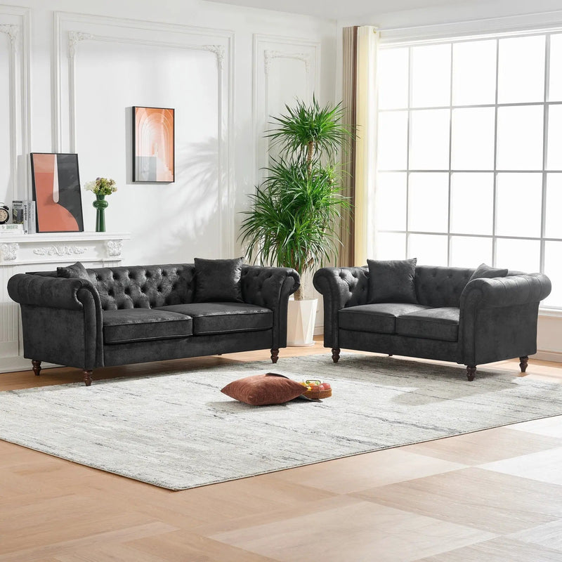 Chesterfield 3 And 2 Seater Sofa Set, High Tech Fabric Upholstered Couch For Living Room by Unique Piece Furniture