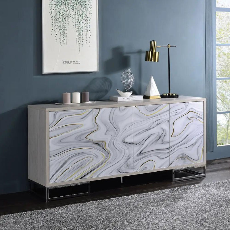 Panos - Console Cabinet - White Marble Print & Chrome by Unique Piece Furniture