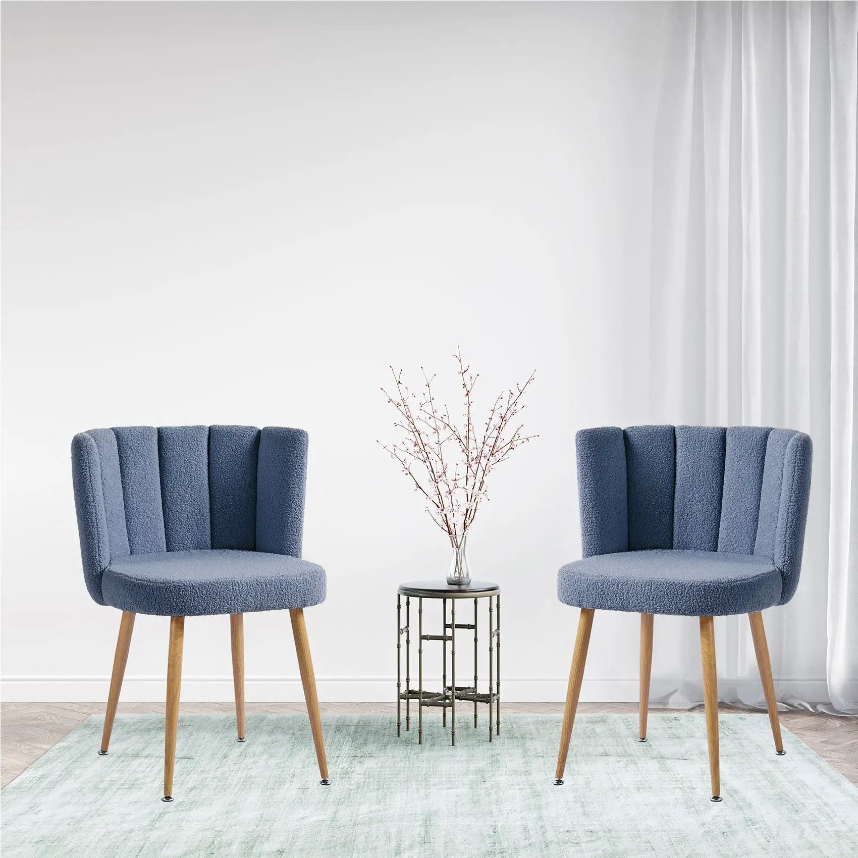 Modern Dining Chair (Set of 2) With Iron Tube Wood Color Legs, Shorthair Cushions And Comfortable Backrest, Suitable For Dining Room, Living Room, Cafe, Simple Structure by HouseOfZazla