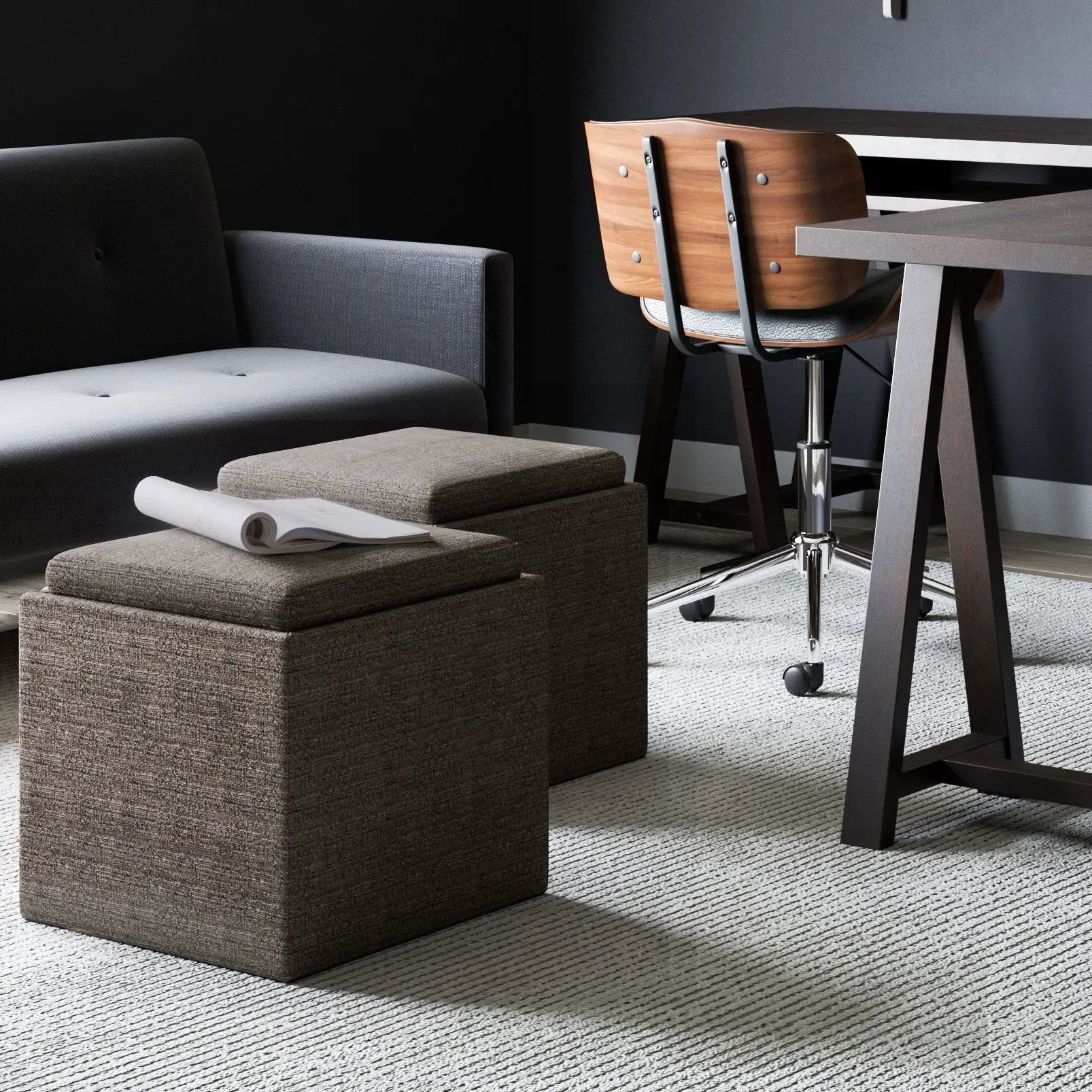 Rockwood - Upholstered Cube Storage Ottoman With Tray by HouseOfZazla