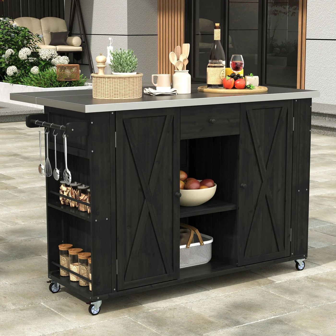 Outdoor Kitchen Island With Stainless Steel Top, Ample Storage Space, Towel And Spice Racks And A Bottle Opener by Unique Piece Furniture
