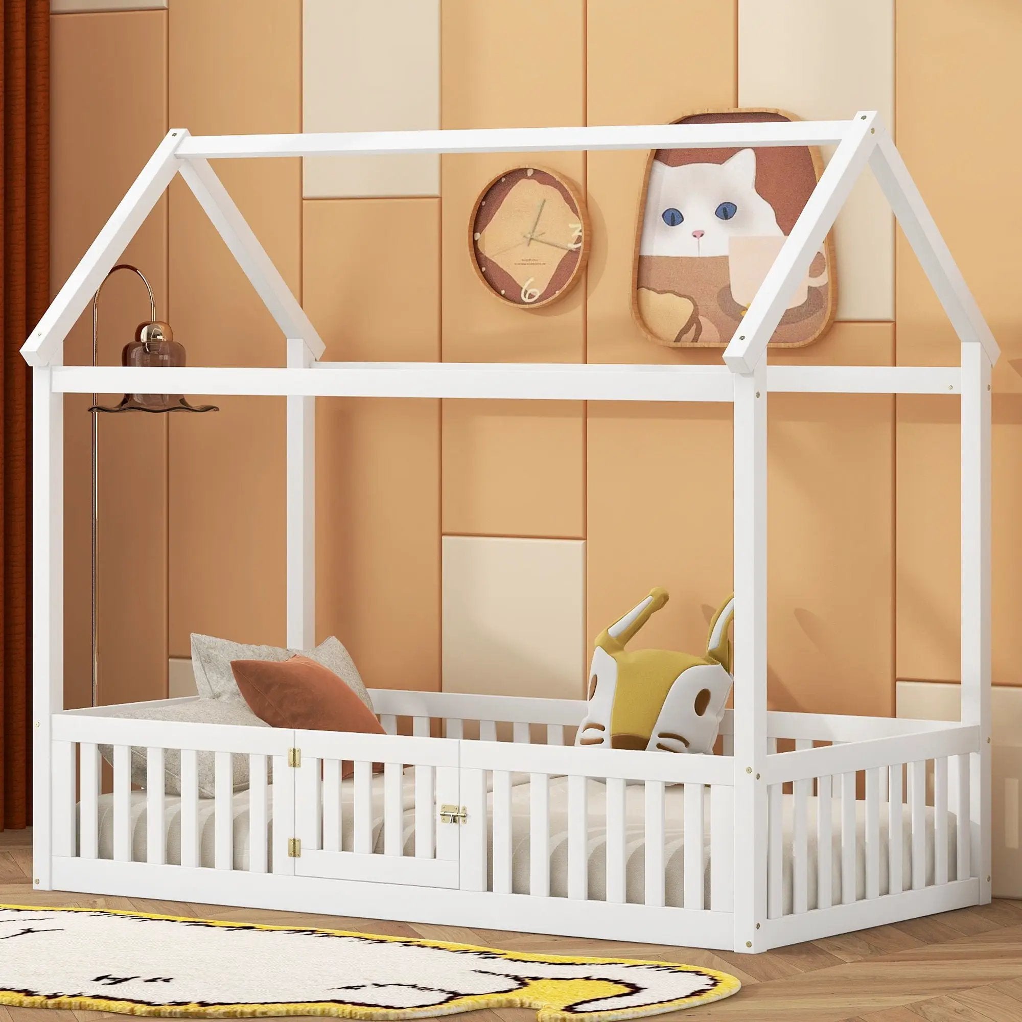 Wood House Bed With Fence And Door by Unique Piece Furniture