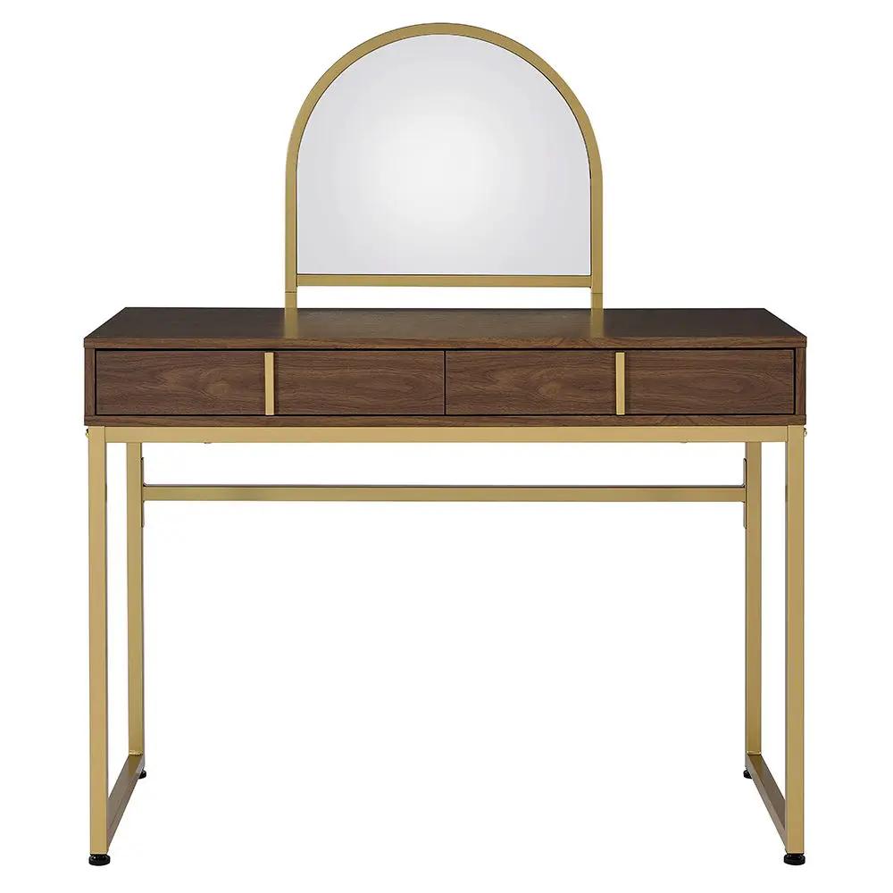 Coleen - 50" Vanity Desk With Mirror & Jewelry Tray - Walnut & Gold by Unique Piece Furniture