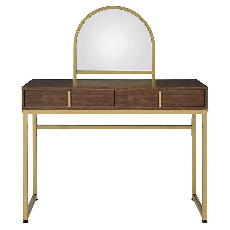 Coleen - 50" Vanity Desk With Mirror & Jewelry Tray - Walnut & Gold by Unique Piece Furniture