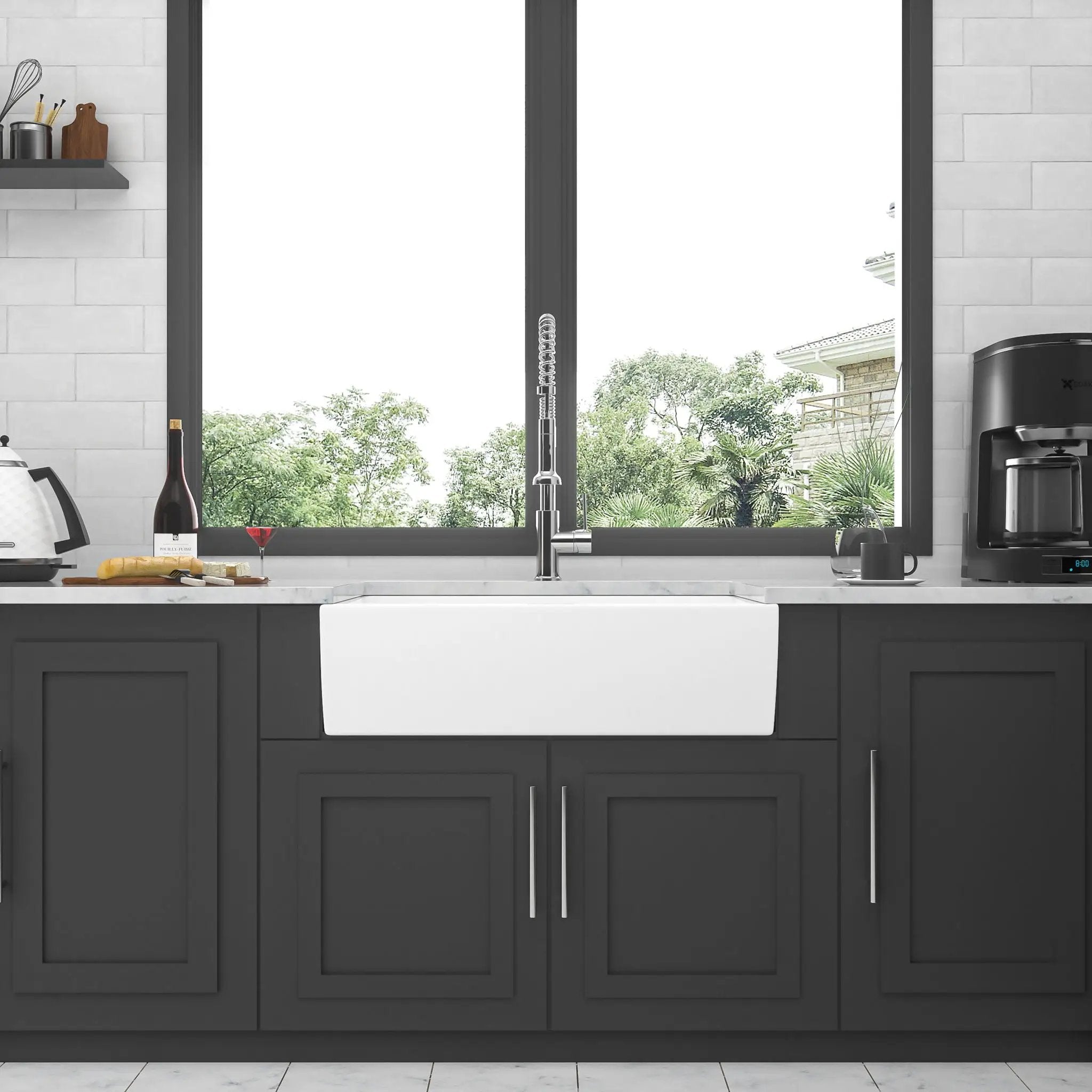 Ceramic Farmhouse Sink With Deep Basin And Stainless Steel Grid by HouseOfZazla