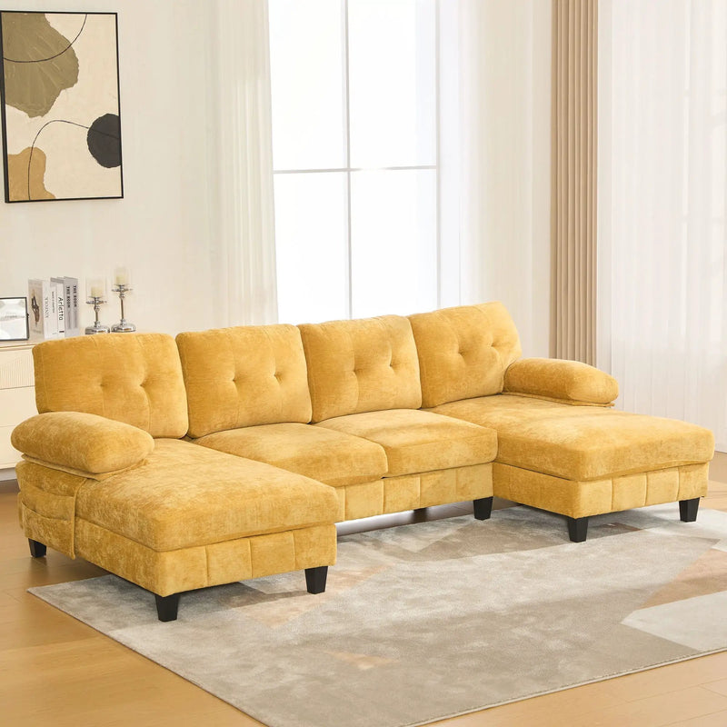 U-Shaped Sectional Sofa 103.5" Fabric Couch With Dual Chaise Lounges, Storage Pockets, Armrest Pillows by HouseOfZazla