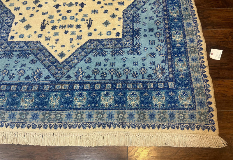Moroccan Rug 7x10, Geometric Medallion, Blue and Ivory by Jewel Rugs